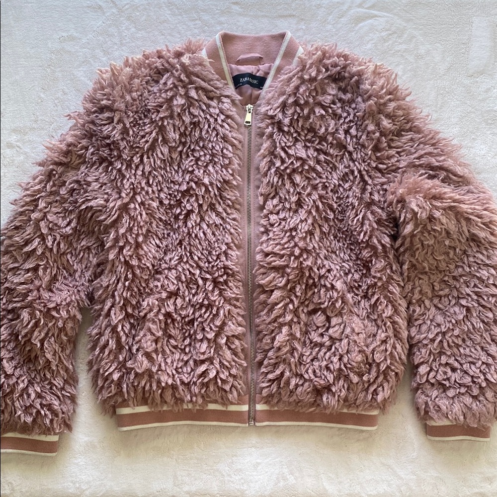 Zara pink fur bomber jacket
